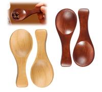 Small Wooden Spoons 4 Pcs, Mini Handmade Tea Spoons Tiny Short Handle Scoop Wood Condiment Spoons for Salt Sugar Spices Jars Honey Teaspoon (8cm x3.2cm)