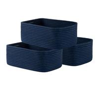 Small Woven Basket, 13.5 x 9.5 x 5 Inches, Storage Basket for Organizing, Cute Small Rope Shelf Closet Cube Storage Bins Baskets for Shelves, Dog Toy Basket, Gift Baskets Empty, 3 Packs, Navy Blue