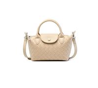 Small Woven Leather Handbags For Women Mini Lightweight Crossbody Fashion Satchel Casual Simple Wristlet Underarm Bag(Beige)