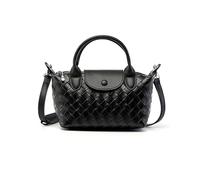 Small Woven Leather Handbags For Women Mini Lightweight Crossbody Fashion Satchel Casual Simple Wristlet Underarm Bag(Black)