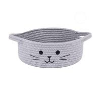 Small Woven Rope Storage Basket, Cute Cat Basket for Living Room, Small Basket for Organizing, Gift Basket Empty, Basket for Shelves, Grey, 25 x 10 cm