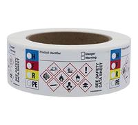 Small Write-On GHS and HMIG Combo Label with GHS Hazard Symbols, 1.5 x 3 Inch Rectangles, 500 Total Labels per Roll