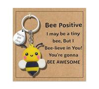 Small Yellow Bee Keychain with Inspirational Metal Token - “I May Be a Tiny Bee, But I Bee-lieve in You” Motivational Gift, Cute PVC Soft Bee Charm for Encouragement & Positive, Key Ring for Women Men