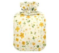 Small Yellow Flowers Cute hot Water Bottle with Soft Cover, 1L hot compresses for The Body for ( Scenario), Menstrual Cramps, Bolsa para agua Caliente para Dolor