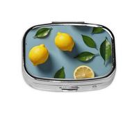 Small Yellow Lemon Printed Pill Organizer Daily,Portable Metal Travel Pill Case Box for Purse and Pocket