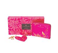 Small Zip Around Purse & Keyring Gift Set - Humming Bird Pink Birds
