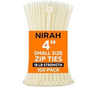 Small Zip Ties 4 inch Clear, 18lb Strength, UV-Resistant, Self-locking PA66 Small Cable Ties White, Mini Zip Ties, Tiny Tie Wraps, Little Wire Ties for Home, Office, Garden, Cable Management by Nirah