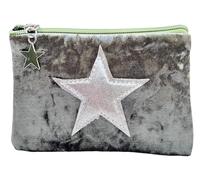 Small Zip Top Velvet Coin Purse with Star for Coins (Green)