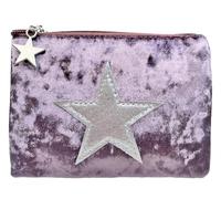 Small Zip Top Velvet Coin Purse with Star for Coins (Purple/Brown)