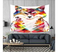 smallbeefly Modern Wall Hanging Tapestries Abstract Fractal Fox with Colorful Geometric Squares and Triangles Funky Artwork Large tablecloths 84"x54" Multicolor
