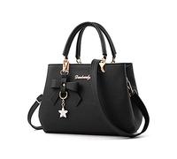 SMALLBLUER Top-handle Handbags Purse for Women Small Satchel PU Leather Shoulder Crossbody Bag with Bowtie Pendant, Black, One Size