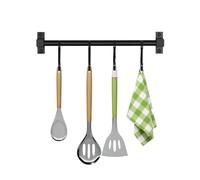 Smallboutique Black Aluminum Utensils Holder,Kitchen Rack Wall Mounted,Rail Pan Hanger With S Hooks For Hanging Kitchen Utensil,Bathroom Gadget （30cm）