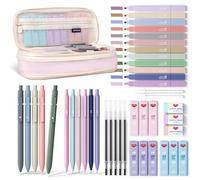 Smallbudi 43PCS Aesthetic School Supplies with Pen Case, 5 Black Ink Gel Pens, 12 Pastel Highlighters, 6 Mechanical Pencil Set 0.5 & 0.7 & 0.9 mm, Back To School Supplies for Students Stationary