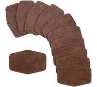 SmallCat 10 PCS Hexagonal Leather Patches for Hats, Iron on Blank Patches, Artificial Leather Patches for Laser Engraving, Repair Patches for Sewing Crafts, Hats, Jackets - Dark Brown