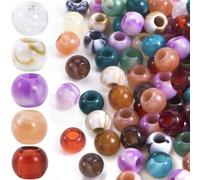 SmallCat 100 Pcs Large Hole Acrylic Beads for Crafts, 12mm Black Round Plastic Beads with 5.3mm Hole, Bracelet Bead Macrame Supplies for Holiday Party Hair Decorations DIY Jewelry Making