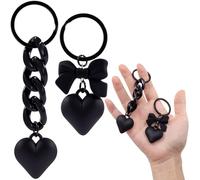 SmallCat 2 Pcs Black Bag Charm Keychain Accessories Heart, Goth Purse Charm, Bow Black Key Ring Chain Links for Women, Handbags, Backpacks