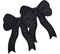 SmallCat 2 Pcs Black Bow Patches, Glitter Bow Iron on Patches, Cute Iron on Bows Patches for Sewing Jeans, Shirt, Jacket, Hat, Clothing