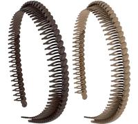 SmallCat 2 Pcs Headband with Teeth, Comb Headbands for Women, Plastic Headbands with Teeth, Head Bands for Women's Hair Non Slip (Coffee, Khaki, 4.3''×0.7'')