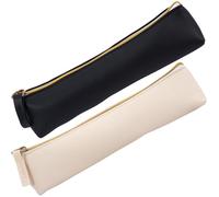 SmallCat 2 Pcs Small Cosmetic Bag, Small Leather Pouch Make Up Bag with Zipper Portable Small Cosmetic Organizer for Women Black Beige