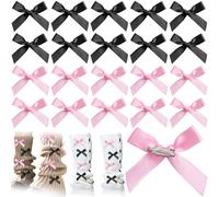 SmallCat 20 Pcs Bow Safety Pins Charms, Mini Cute Bow Junk Socks Charms for Women, Ribbon Bowknot Brooch Pins Accessories for Shoes Shirts Hats Jeans Shawls- Black+Pink
