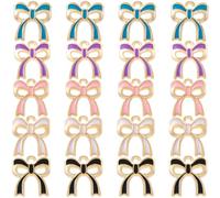 SmallCat 20pcs Bow Charms for Jewelry Making, Alloy Enamel Bowknot Charms, Tiny Cute Bow Pendants Decoration for DIY Earrings Bracelets Necklaces- Blue & Black & White & Pink & Purple