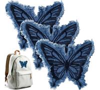 SmallCat 3 Pcs Butterfly Iron on Patches, Retro Butterfly Patches, Denim Iron on Patches for Clothes, Jeans, Bags, Hat, Jackets, Shoes (Blue)