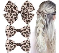 SmallCat 3 PCS Leopard Hair Bow Clips, Cute Women Leopard Print Hair Bow Barrettes, Vintage Bowknot Spring Snap Hair Clips for Long Hair (2 Styles)