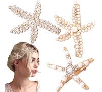 SmallCat 3 PCS Starfish Hair Clips, Gold Rhinestone Pearls Hair Pins, Sea Star Hair Barrettes, Mermaid Hair Accessories, Pearl Crystal Wedding Headpiece for Women, Bride - 3 Styles
