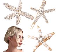 SmallCat 3 PCS Starfish Hair Clips, Gold Rhinestone Pearls Hair Pins, Sea Star Hair Barrettes, Mermaid Hair Accessories, Pearl Crystal Wedding Headpiece for Women, Bride - 3 Styles