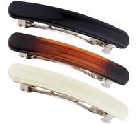 SmallCat 3PCS 2.48 Inch Tortoise Shell Hair Clips for Women, Oval Classic French Hair Barrettes, Curved Glossy Hair Accessories for Women Thick Long Hair (Black, White, Amber)