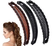 SmallCat 3pcs Large Banana Hair Clips for Women, Strong Claw Clip Hair Barrettes, Vintage Non-Slip Double Combs Hair Accessories for Thick, Long, Curly Hair - Coffee, Black, 2 Styles