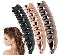 SmallCat 3pcs Large Banana Hair Clips for Women, Strong Claw Clip Hair Barrettes, Vintage Non-Slip Double Combs Hair Accessories for Thick, Long, Curly Hair - Black, Dark Coffee, Light Coffee