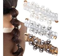 SmallCat 3PCS Spiral Hair Ties with Beads, 3 Colors Pearl Phone Cord Shape Hair Bands, Elastic Rubber Ponytail Holders for Women, No Crease Hair Accessories for Long Curly Hair