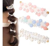 SmallCat 3PCS Spiral Hair Ties with Beads, Pearl Phone Cord Shape Hair Bands, Elastic Rubber Ponytail Holders for Women, No Crease Hair Accessories for Long Curly Hair - Colorful, Pink, White Beads