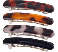 SmallCat 4PCS 2.48 Inch Tortoise Shell Hair Clips for Women, Oval Classic French Hair Barrettes, Curved Glossy Hair Accessories for Women Thick Long Hair (Gray, Red, Leopard, Black)