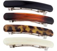 SmallCat 4PCS 2.48 Inch Tortoise Shell Hair Clips for Women, Oval Classic French Hair Barrettes, Curved Glossy Hair Accessories for Women Thick Long Hair (Black, White, Leopard Color, Amber)