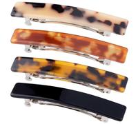 SmallCat 4PCS 2.97 Inch Tortoise Shell Hair Clips for Women, Classic French Hair Barrettes, Rectangle Glossy Hair Accessories for Women Thick Long Hair (4 Colors)