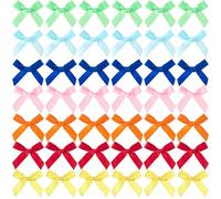 SmallCat 70 Pcs Premade Bows for Crafts, Small Bows for Crafts, Colorful Ribbon Bows, Mini Bows for Crafts, Treats, Cake, Party Halloween, Christmas, Decorations (7 Colors)