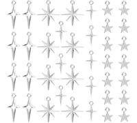 SmallCat 80 Pcs Star Charm, Metal Silver Star Pendants for Jewelry Making - 4 Styles