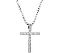 SmallCat Rhinestone Cross Necklace, Silver Plated Crystal Cross Faith Pendant for Women Men, Glitter Linear Bezel Inspirational Religious Cross Chain for Daily, Easter Day, Christmas - 1PCS