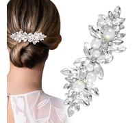 SmallCat Rhinestone Hair Clips, Flower Hair Clips, Metal Crystal Pearl Hair Barrettes, Hair Accessories for Women, Bridal, Wedding, Party - Silver