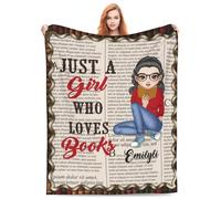 Smallduuck Personalized Just A Girl Who Loves Book Blanket Custom Portraits Name My Reading Blanket Book Reading Blanket and Throw Book Lovers Gift for Women Reader Book Lovers,01