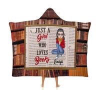 Smallduuck Personalized Just A Girl Who Loves Book Wearable Hooded Blanket Custom Portraits Reading Blanket with Name My Reading Blanket Throw Blanket Book Lovers Gift for Women Reader Book Lovers,07