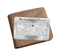 Smallduuck Personalized The Beginning of Forever Metal Wallet Card Insert Custom We First Met Map Cards Insert Valentine's Day Birthday Couples Gifts for Husband Dad Boyfriend Wife Girlfriend
