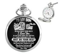 Smallduuck to My Son Personalized Pocket Watch from Dad Custom Daddys Team Fist Bump Watch with Chain Fathers Day Keepsake Gift to Son Grandson from Dad Grandpa Birthday Graduation Christmas,03