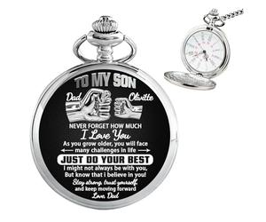 Smallduuck to My Son Personalized Pocket Watch from Dad Custom Daddys Team Fist Bump Watch with Chain Fathers Day Keepsake Gift to Son Grandson from Dad Grandpa Birthday Graduation Christmas,03