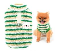 SMALLEE_LUCKY_STORE Colorful Striped Dog Fleece Jumper Stretchy Pullover Soft Warm Dog Cold Weather Coat for Small Dogs Cats with Leash Ring Puppy Yorkie Chihuahua Fall Winter Clothes,Green,XXL