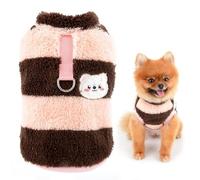 SMALLEE_LUCKY_STORE Striped Dog Fleece Jumper Puppy Pullover Sweatshirt Soft Warm Pet Cold Weather Coat for Small Dogs Cats with Leash Ring Yorkie Chihuahua Fall Winter Clothes,Wine Red,S