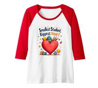 Smallest Student, Biggest Heart Raglan Baseball Tee, Women, Red/White, XL