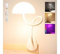 Smallish Shroommate Adjustable Clip on Bedside Light for Bed, USB Rechargeable Reading Lamp for Kids Nursery, Study Desk, Bed Headboard, LED Multicolor Changing Bendy Light Lamp with Adapter (White)